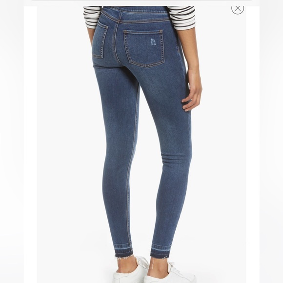 SPANX ANKLE SKINNY Distressed Blue pull-on Jeans Jeggings Size Small - Picture 3 of 11
